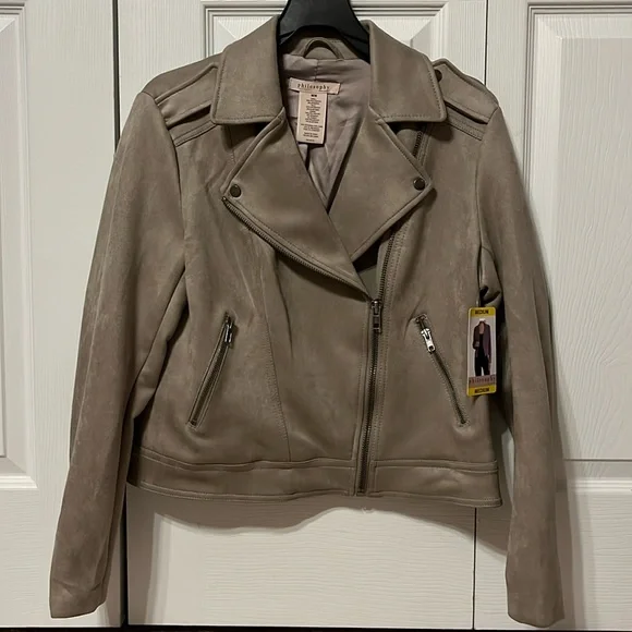 Philosophy Republic Clothing medium moto style jacket faux leather taupe - Picture 1 of 8